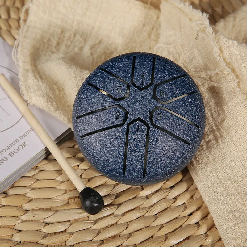 3-inch carbon steel tongue drum with six tone tongues, available in multiple colours