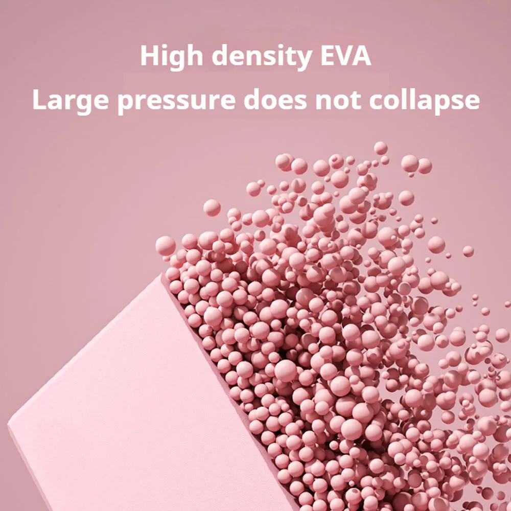Blue high-density EVA yoga block with hexagonal sides and cut ridges for grip