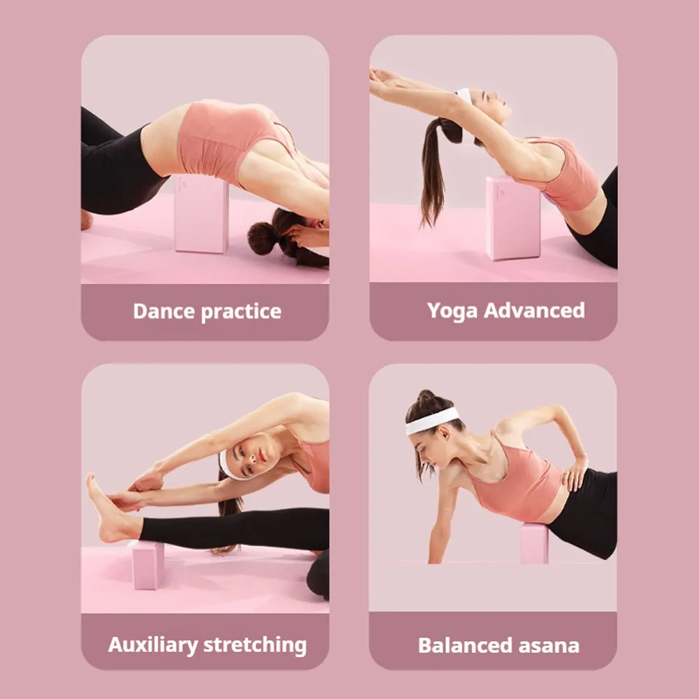 Blue high-density EVA yoga block with hexagonal sides and cut ridges for grip