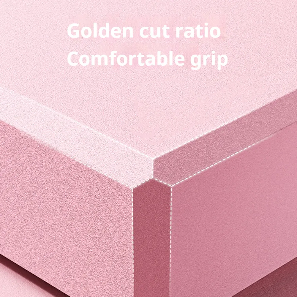 Blue high-density EVA yoga block with hexagonal sides and cut ridges for grip