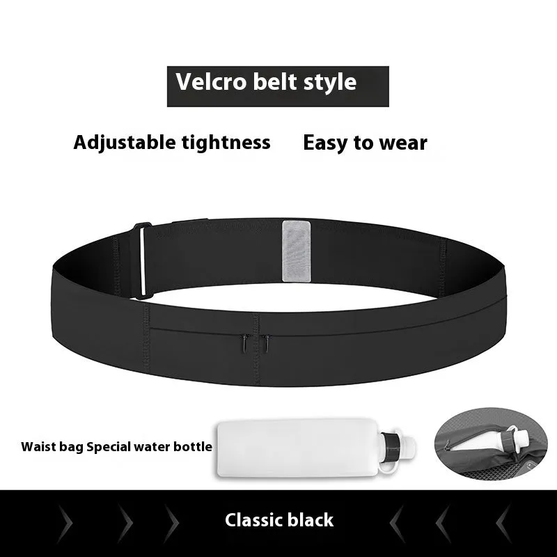 Women's running cell phone belt bag in black with 330ml kettle, adjustable waistband, nylon construction