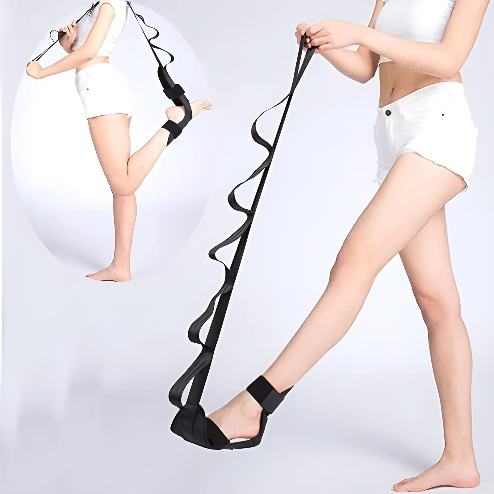 Polyester cotton rehabilitation yoga stretch strap in black and blue colours