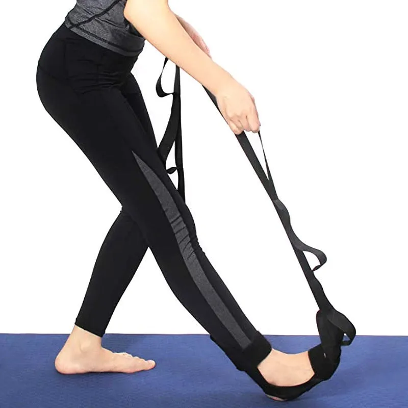 Polyester cotton rehabilitation yoga stretch strap in black and blue colours