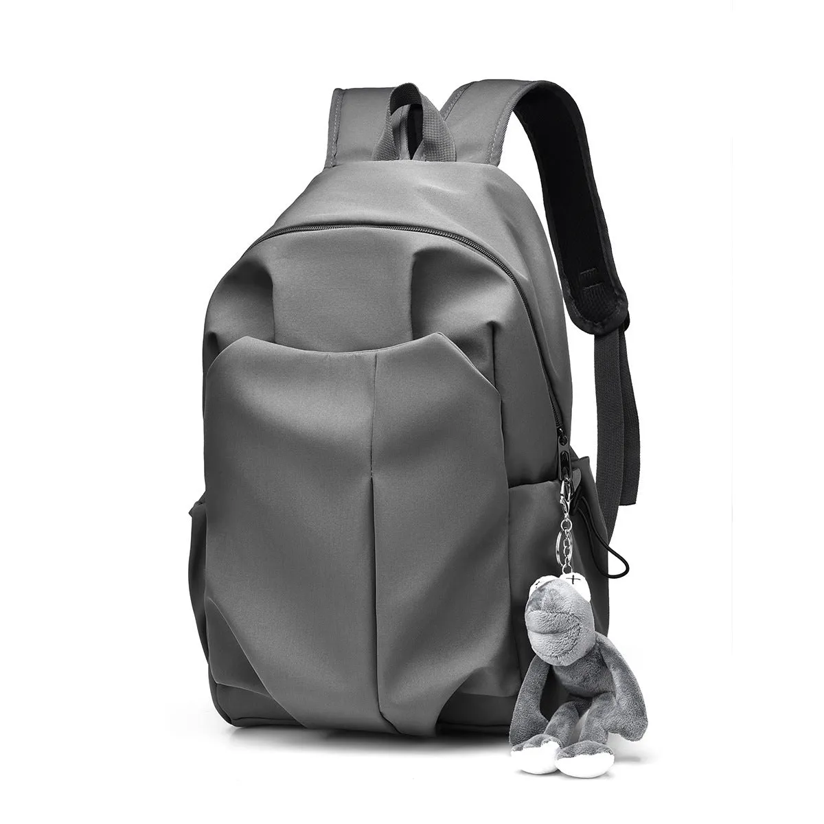 Casual large capacity Oxford cloth backpack in black with curved shoulder straps and sewing line detail