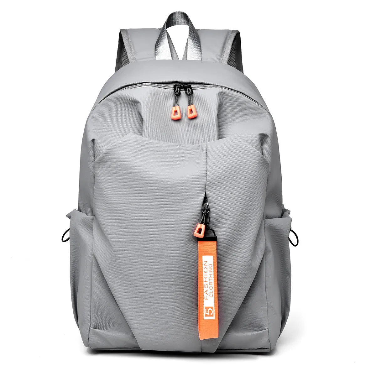 Casual large capacity Oxford cloth backpack in black with curved shoulder straps and sewing line detail