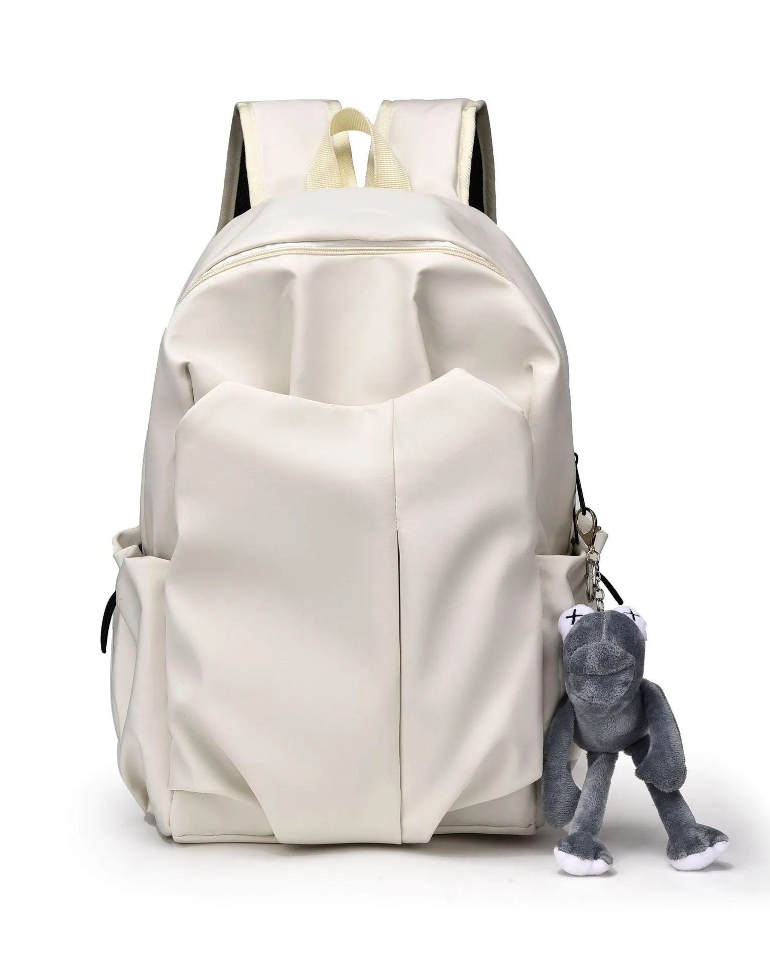 Casual large capacity Oxford cloth backpack in black with curved shoulder straps and sewing line detail