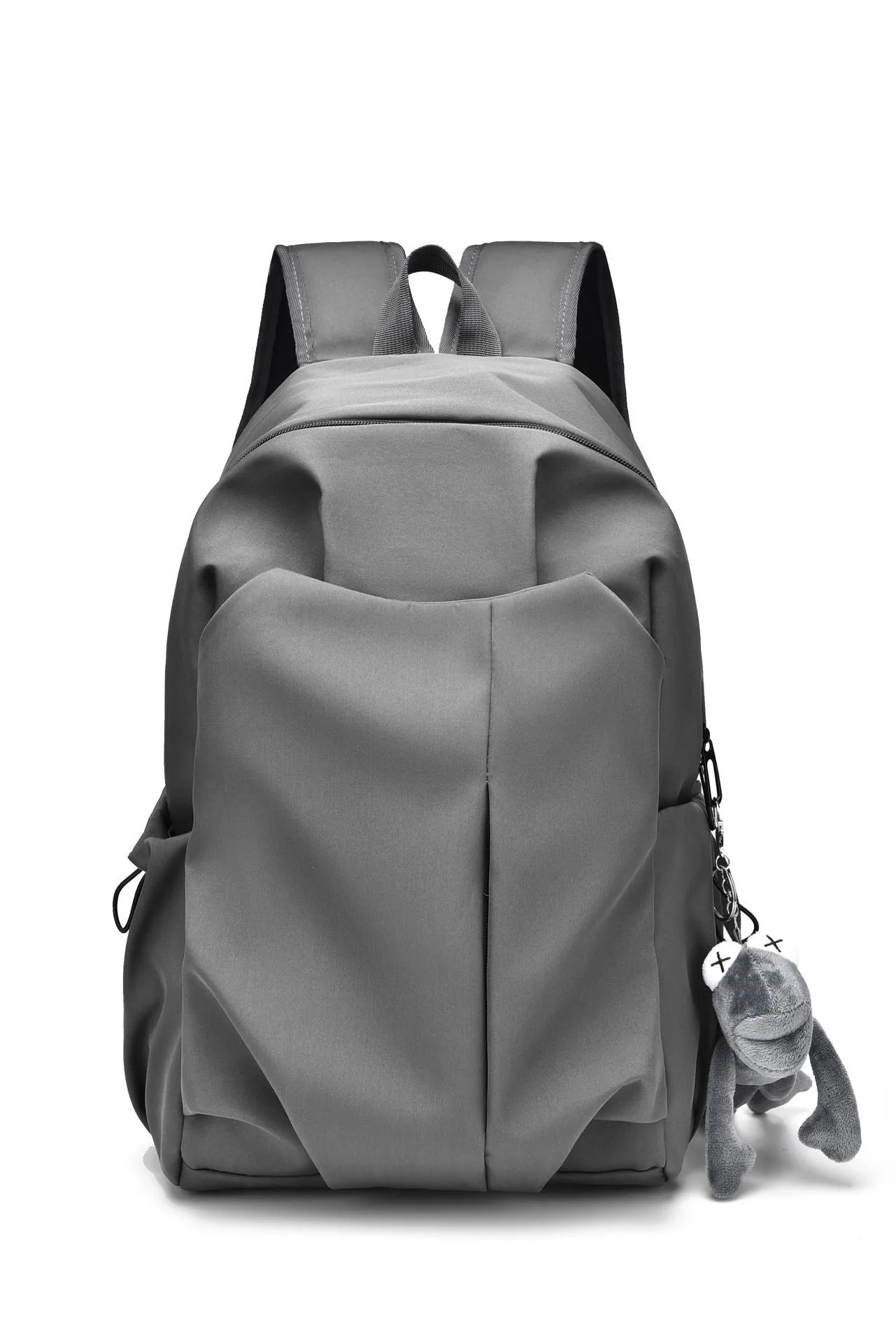 Casual large capacity Oxford cloth backpack in black with curved shoulder straps and sewing line detail