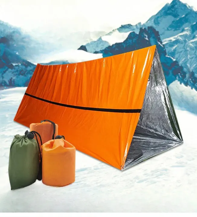 Orange emergency insulation blanket sleeping bag tent set with measurements 130x210cm 90x200cm 150x240cm for outdoor first aid