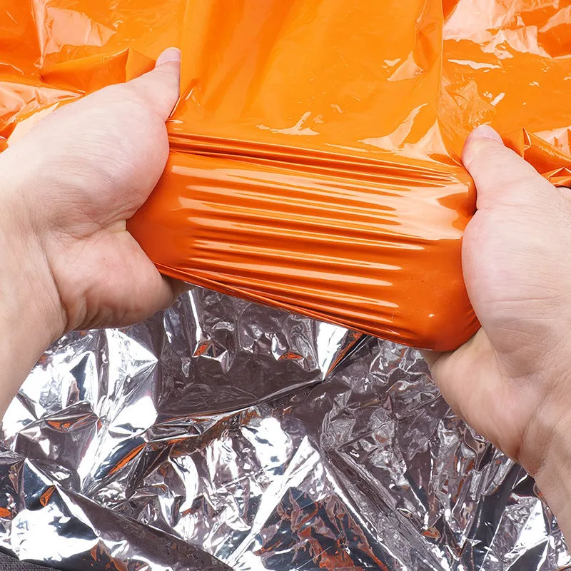 Orange emergency insulation blanket sleeping bag tent set with measurements 130x210cm 90x200cm 150x240cm for outdoor first aid