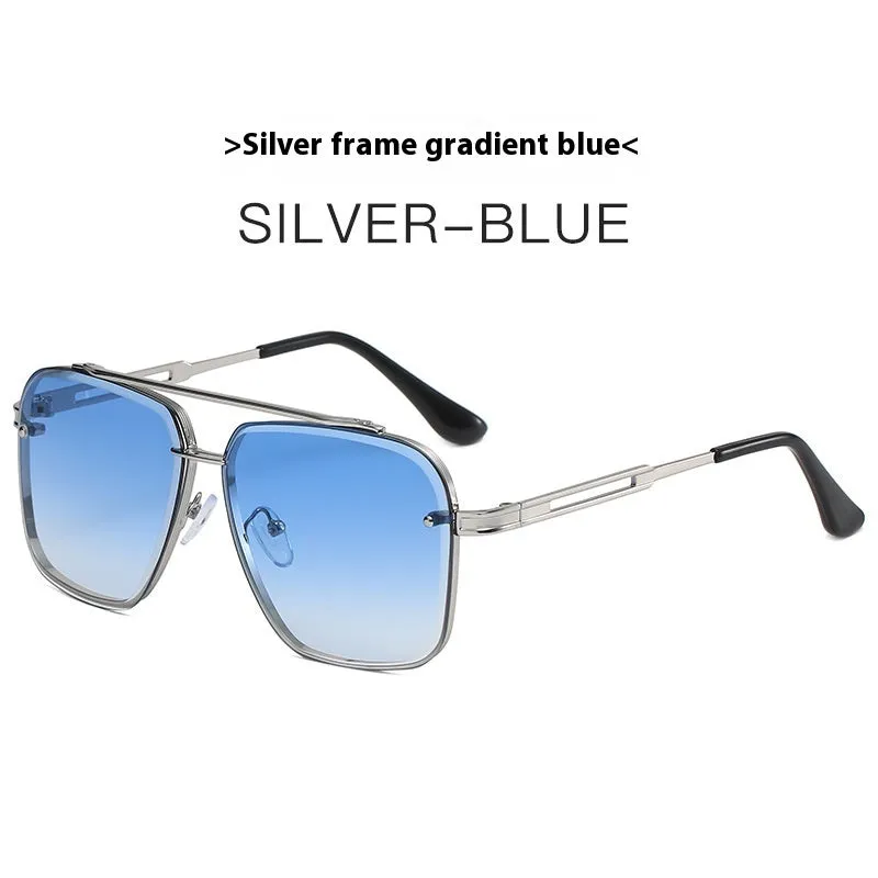 Men's Double Beam Trimmed Metal Box Sunglasses UV400 Sun Protection for Driving Fishing Travel Outdoor Sports Black Frame with Black Gray Patches
