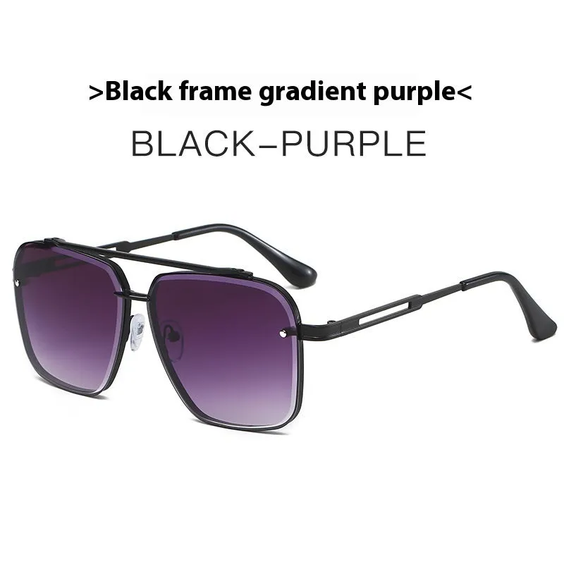 Men's Double Beam Trimmed Metal Box Sunglasses UV400 Sun Protection for Driving Fishing Travel Outdoor Sports Black Frame with Black Gray Patches