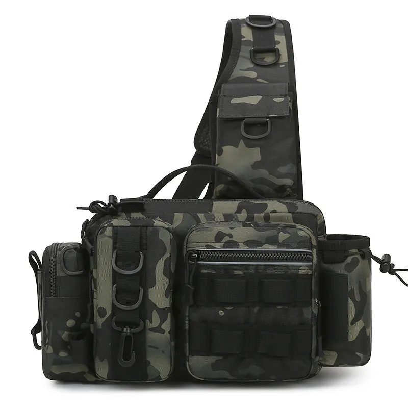 Waterproof fishing bag in black with polyester construction, measuring 19x38x14cm