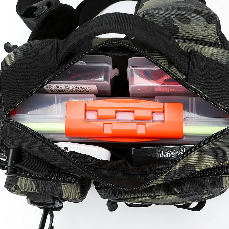 Waterproof fishing bag in black with polyester construction, measuring 19x38x14cm