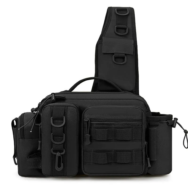 Waterproof fishing bag in black with polyester construction, measuring 19x38x14cm