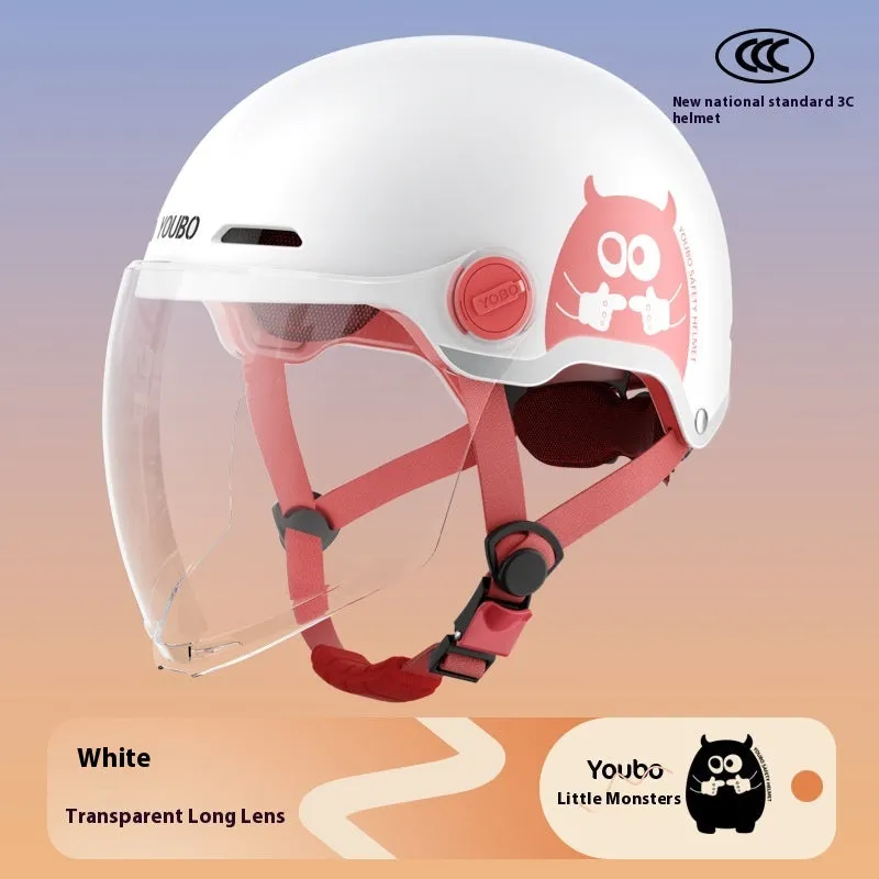 White ABS universal electric motorcycle helmet with high-definition long mirror visor for couples commuting