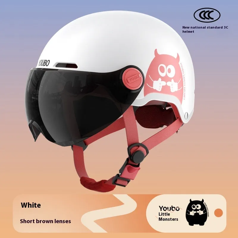 White ABS universal electric motorcycle helmet with high-definition long mirror visor for couples commuting