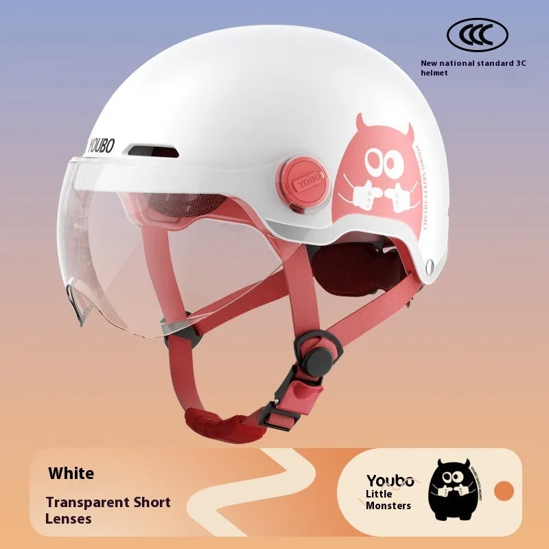 White ABS universal electric motorcycle helmet with high-definition long mirror visor for couples commuting