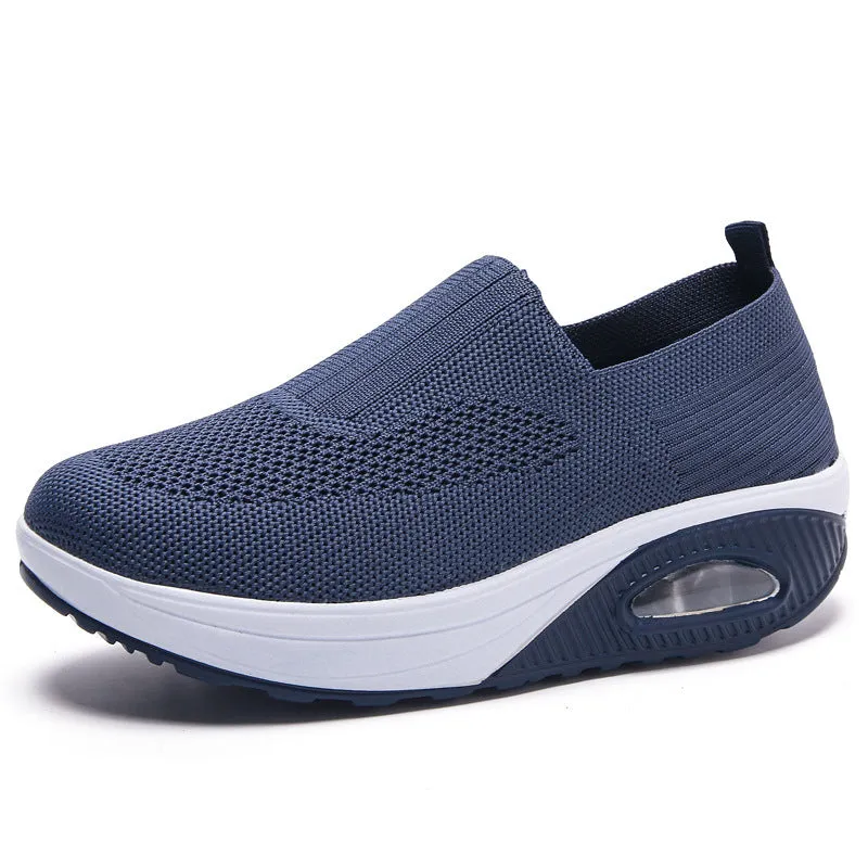 Women's leisure sports air cushion non-slip woven shoes in solid colour with low-top design and mesh upper