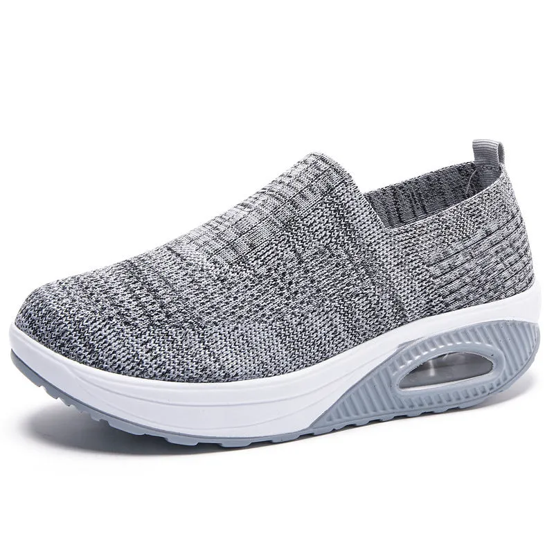 Women's leisure sports air cushion non-slip woven shoes in solid colour with low-top design and mesh upper