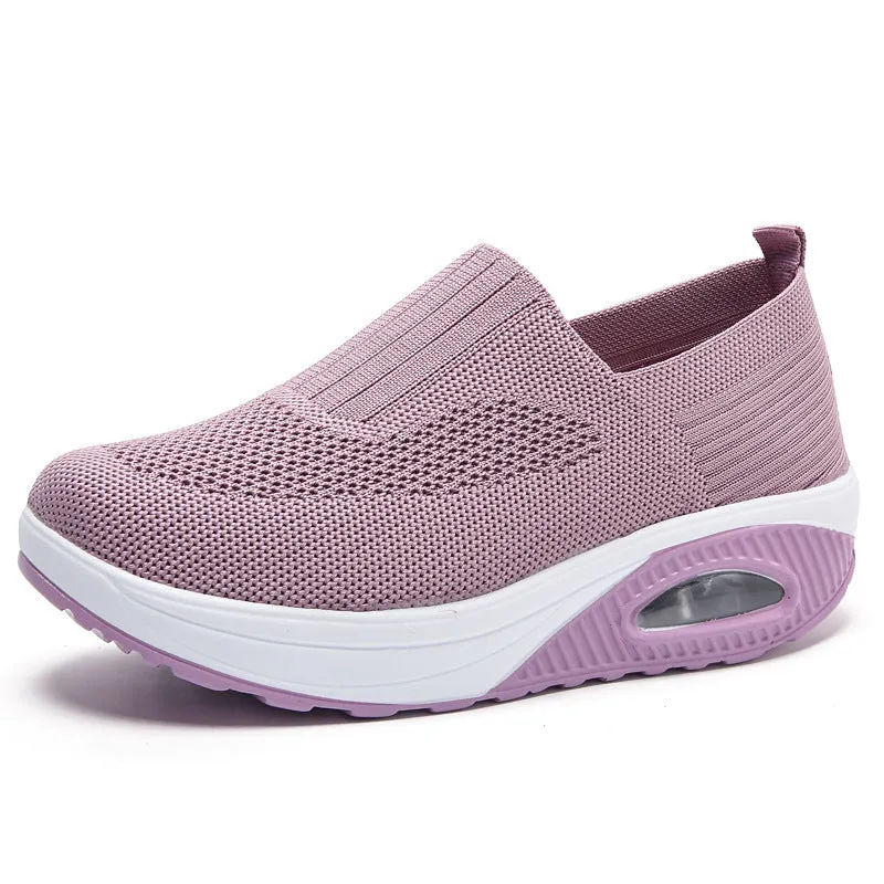 Women's leisure sports air cushion non-slip woven shoes in solid colour with low-top design and mesh upper