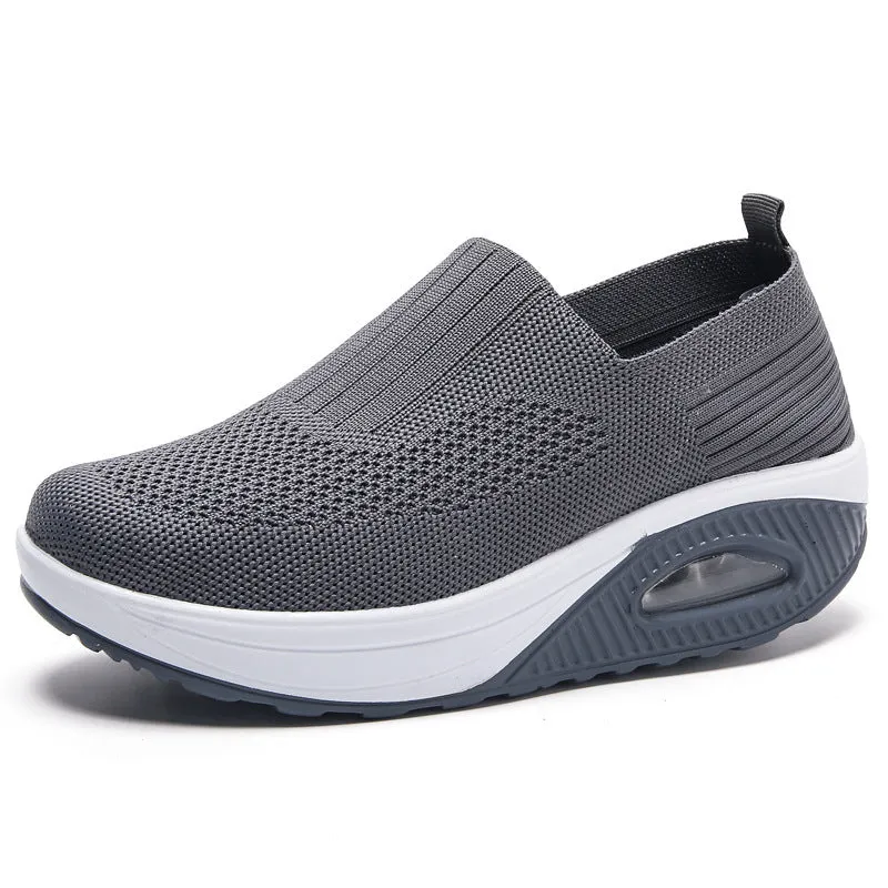 Women's leisure sports air cushion non-slip woven shoes in solid colour with low-top design and mesh upper