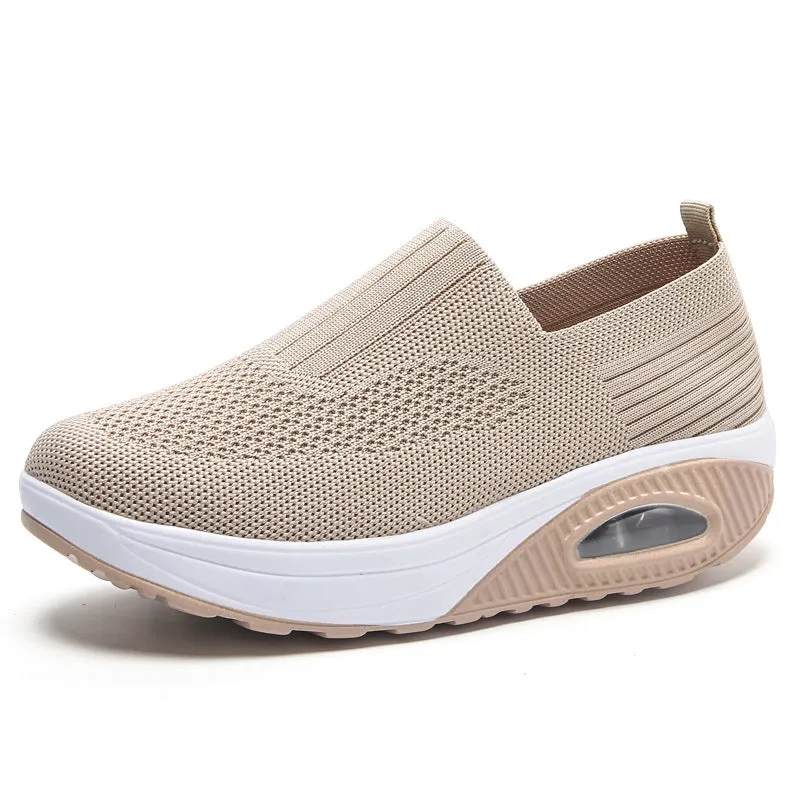 Women's leisure sports air cushion non-slip woven shoes in solid colour with low-top design and mesh upper