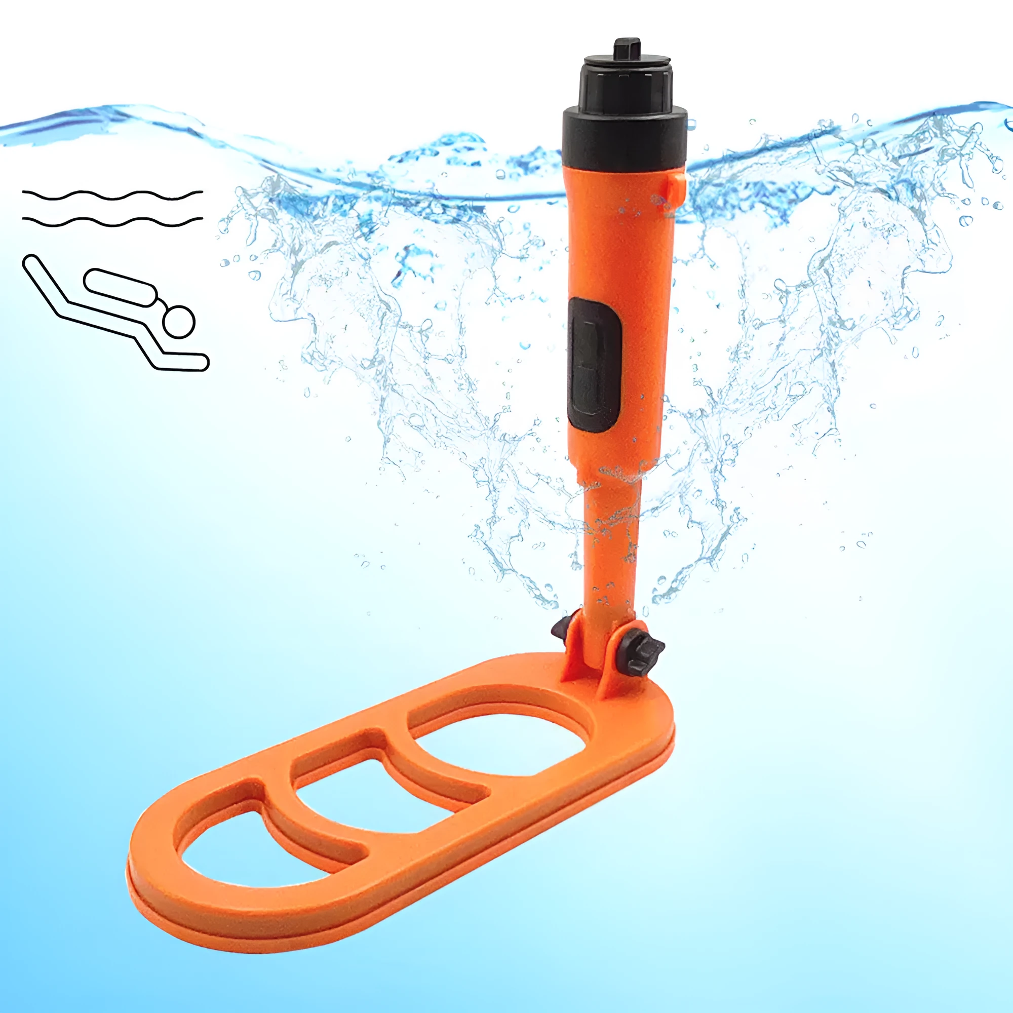 SHRXY Q20 folding metal detector in black and orange with retractable handle and 10x4 inch coil
