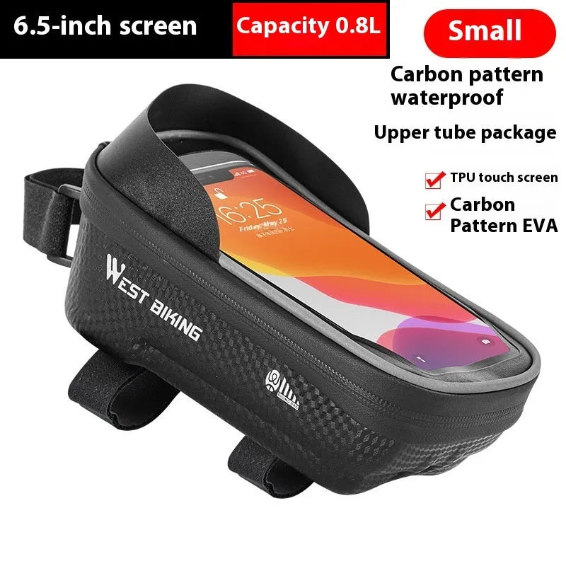 EVA bicycle touch screen saddle bag in black, 1.6 litre capacity, showing upper phone compartment