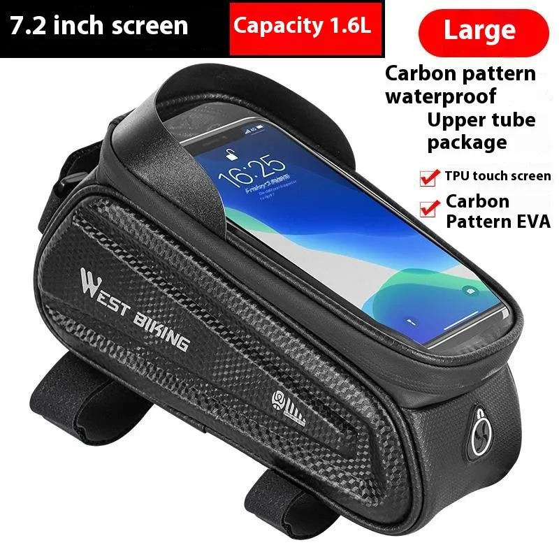 EVA bicycle touch screen saddle bag in black, 1.6 litre capacity, showing upper phone compartment