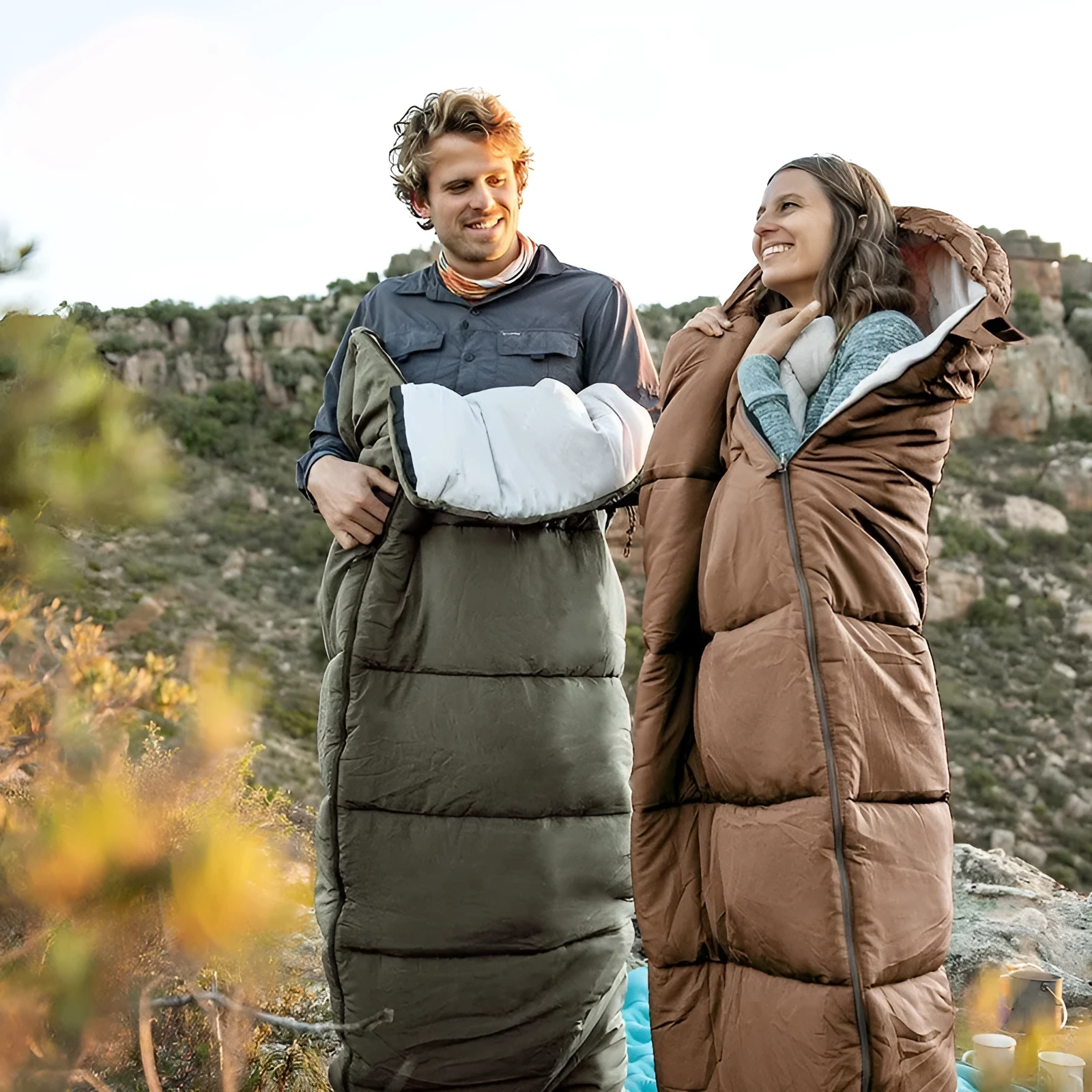 Naturehike envelope hooded sleeping bag in Clay Gray with 190T polyester fabric and hollow cotton filling for cold weather camping