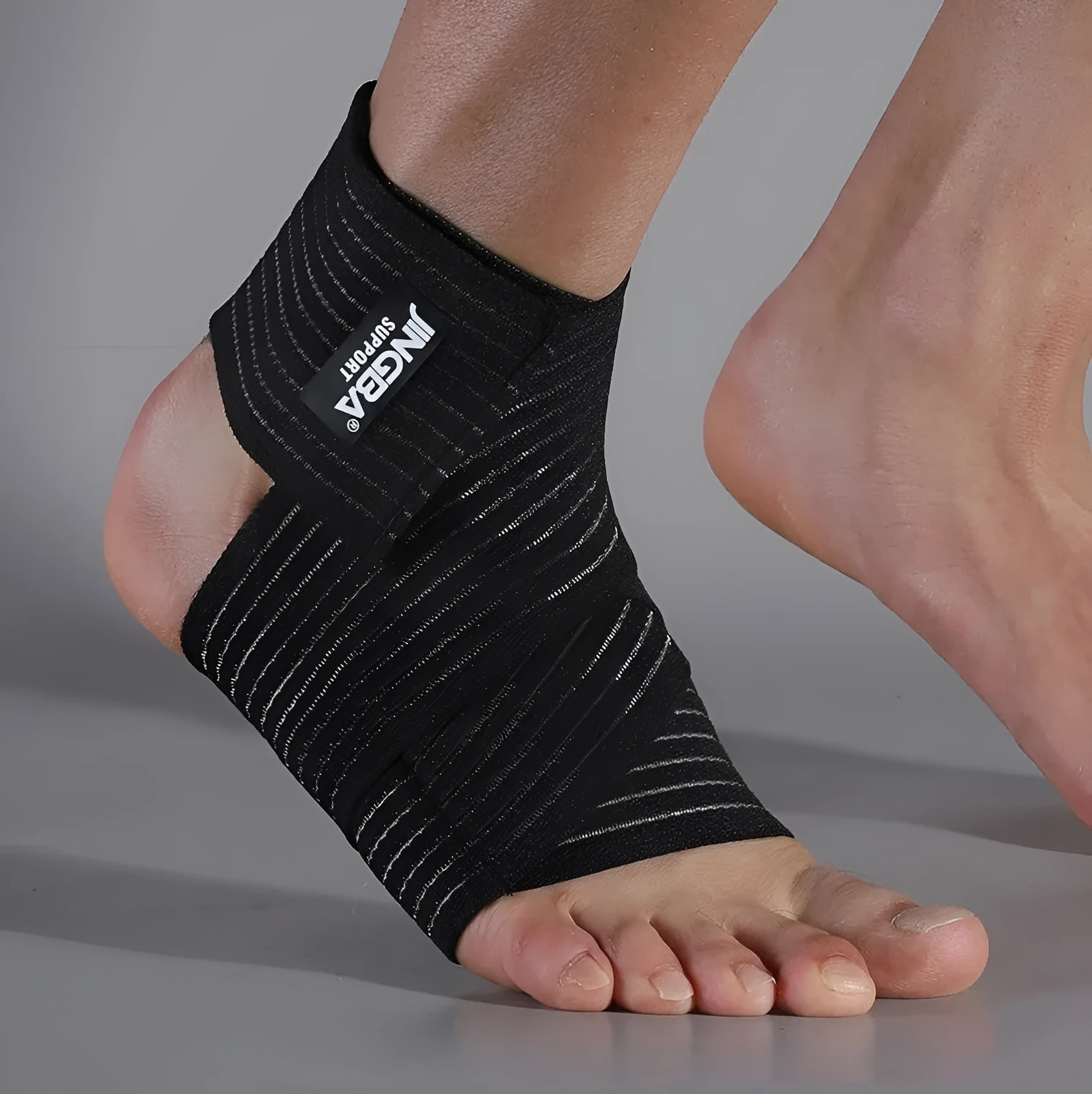 Adjustable black sports bandage ankle support for running and basketball