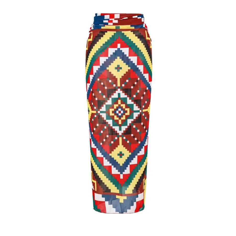 Women's retro floral one-piece polyester swimsuit in summer style