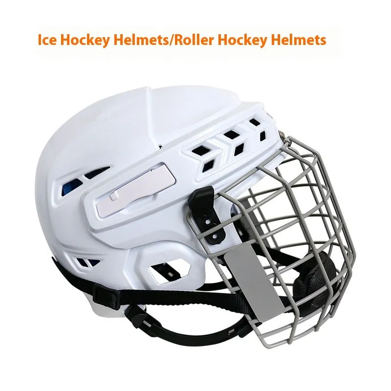 Ice hockey helmet with carbon steel face mask and impact resistant shell for sports protection