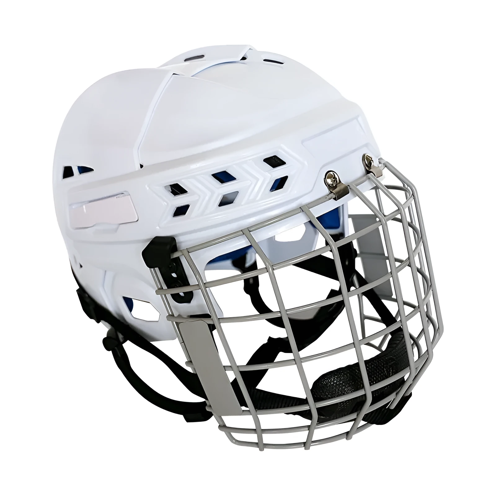 Ice hockey helmet with carbon steel face mask and impact resistant shell for sports protection