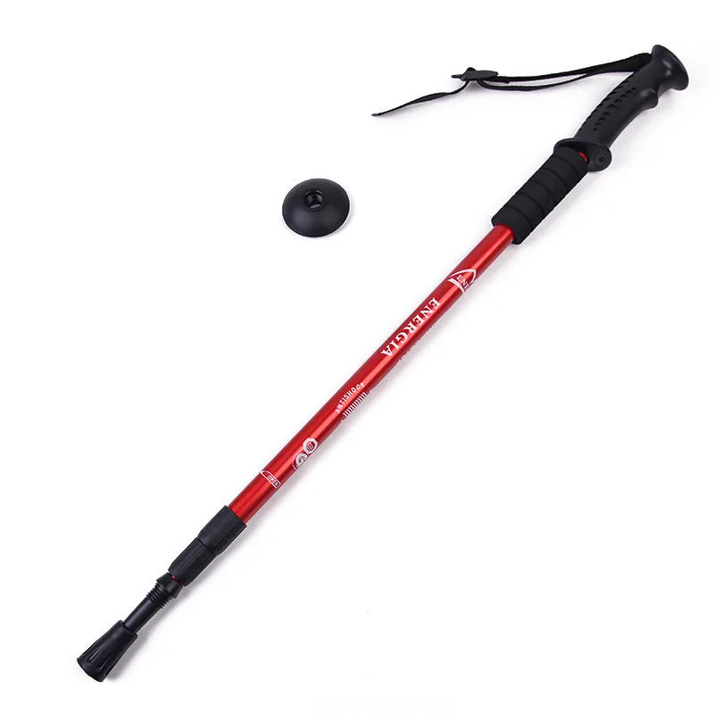 Retractable aluminium alloy walking stick with straight handle, adjustable 65cm to 135cm, in blue on green grass