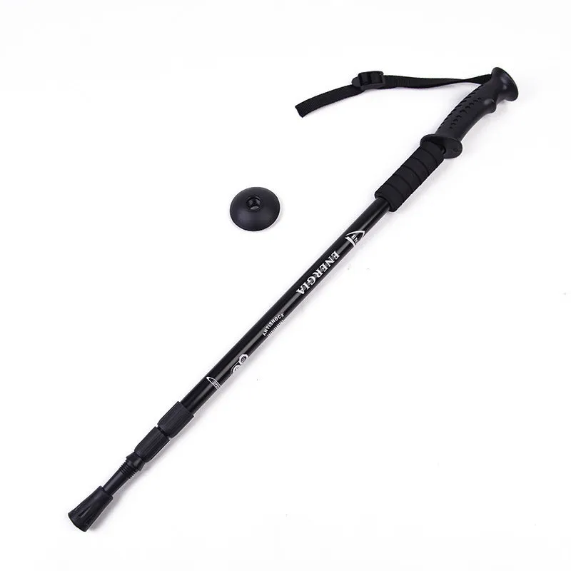 Retractable aluminium alloy walking stick with straight handle, adjustable 65cm to 135cm, in blue on green grass