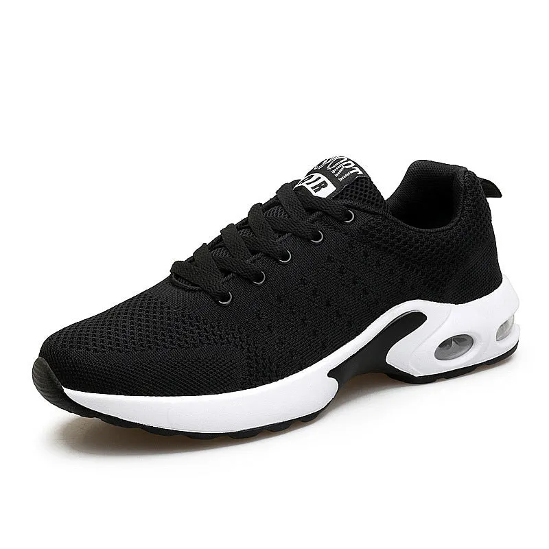 Korean fashion campus style couple running shoes in black, round toe wedge heel, artificial PU upper, slip-on design