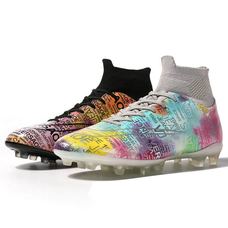 High top soccer shoes for boys and girls with non-slip rubber outsole, multiple colour styles available