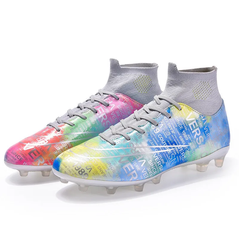 High top soccer shoes for boys and girls with non-slip rubber outsole, multiple colour styles available