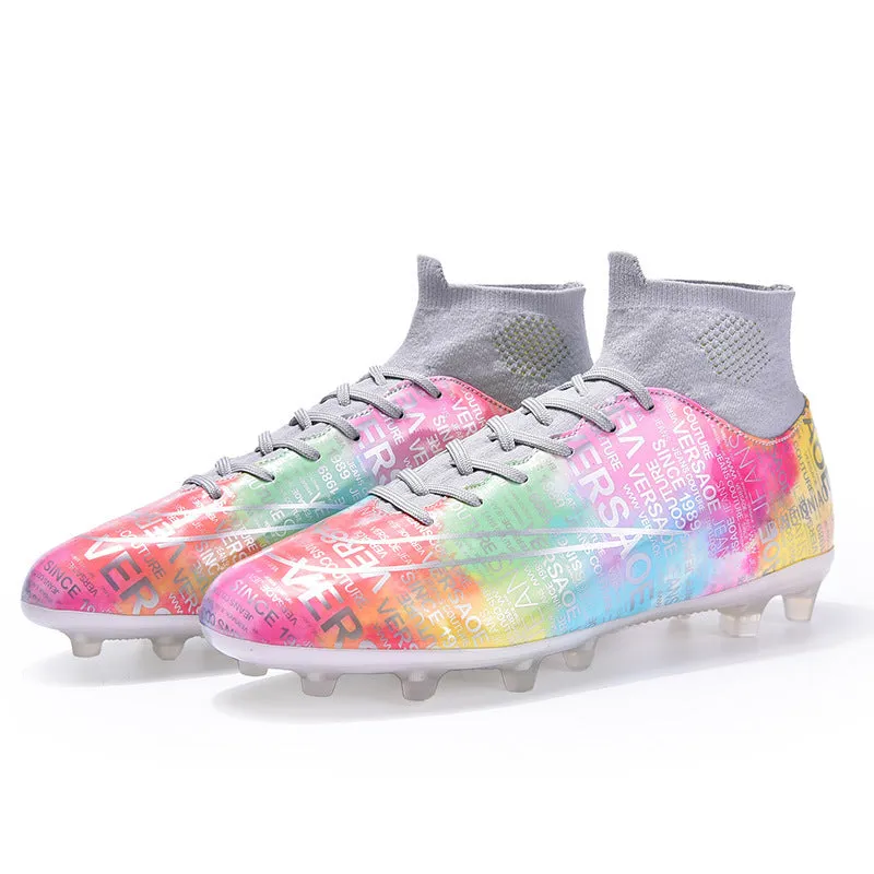 High top soccer shoes for boys and girls with non-slip rubber outsole, multiple colour styles available