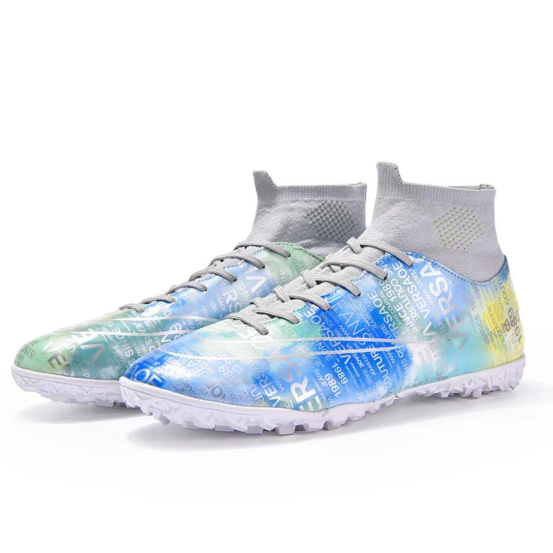 High top soccer shoes for boys and girls with non-slip rubber outsole, multiple colour styles available