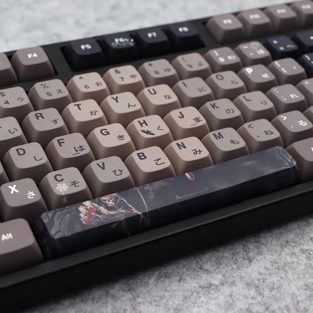 Five-sided sublimation PBT key cap set with Halloween theme in US layout showing 137 keys