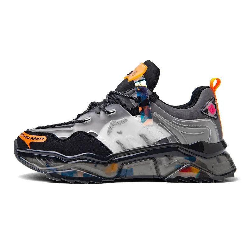 Men's breathable casual sports shoes in white and black, low-top rubber sole, lightweight design for spring and autumn