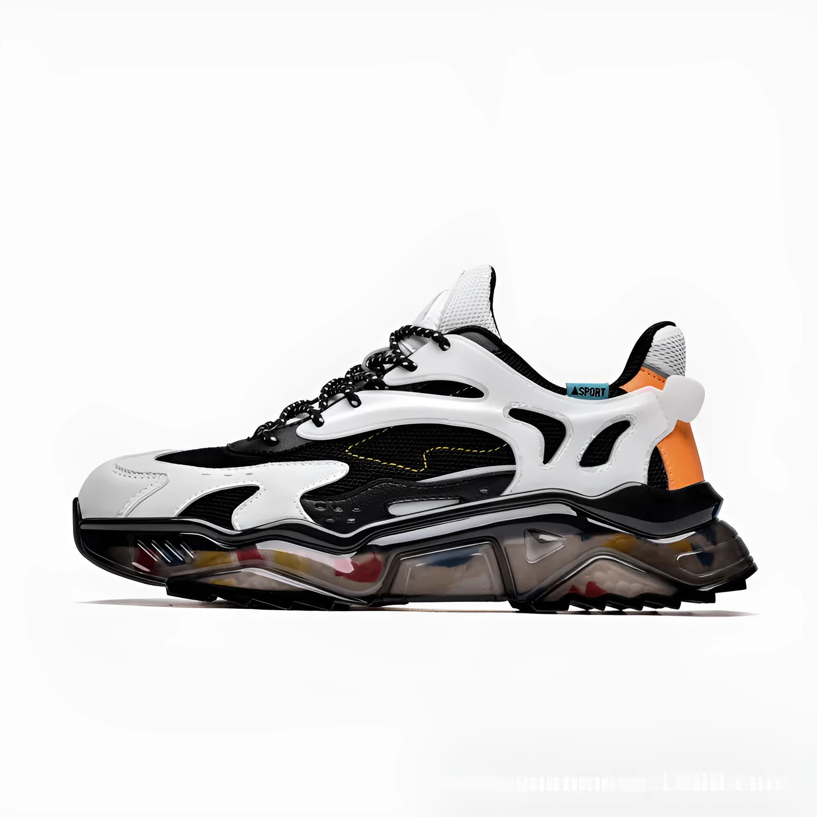Men's breathable casual sports shoes in white and black, low-top rubber sole, lightweight design for spring and autumn