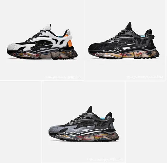Men's breathable casual sports shoes in white and black, low-top rubber sole, lightweight design for spring and autumn