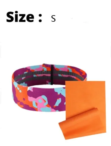 Anti-slip camouflage resistance band in polyester cotton blend, available in S, M, and L sizes, colours Blue, Grey, and Orange