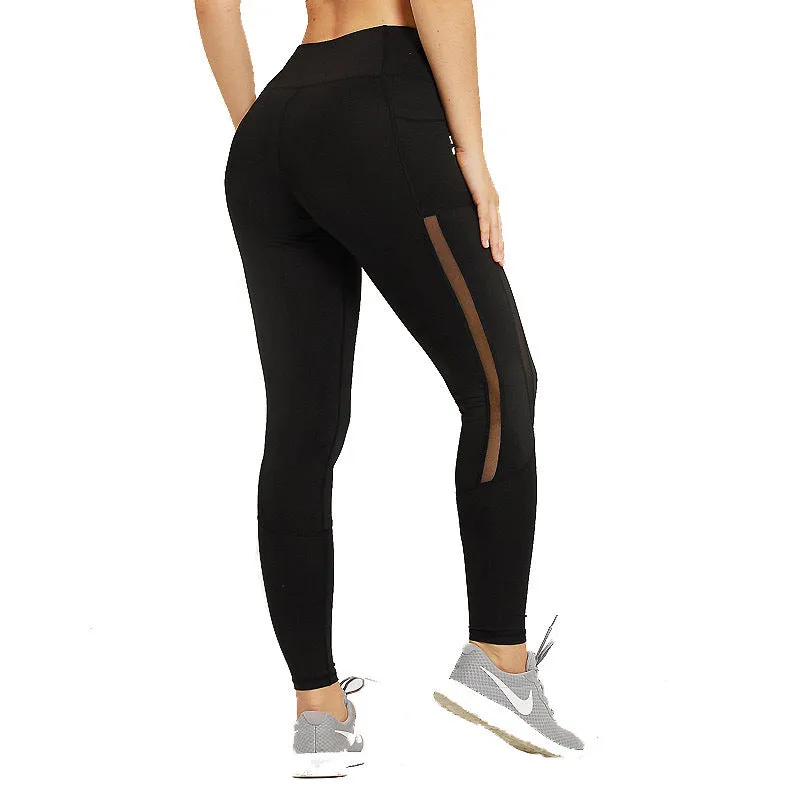 Women high waist fleece leggings with pockets in black solid colour nine-length