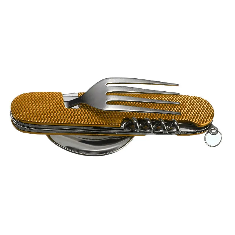 Outdoor portable gift knife stainless steel multifunctional foldable camping cutlery set with spoon fork and knife