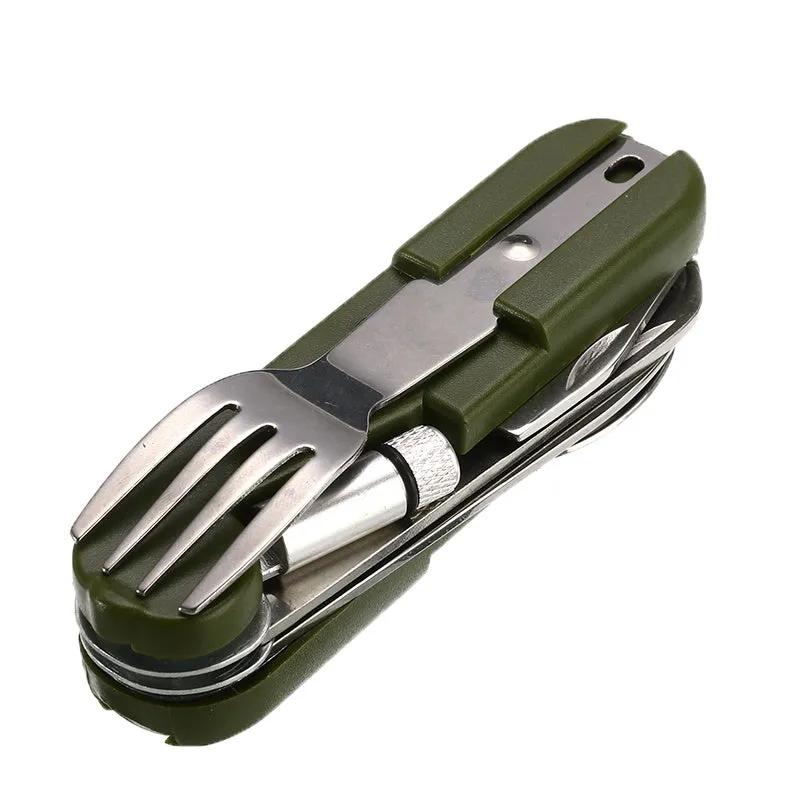 Outdoor portable gift knife stainless steel multifunctional foldable camping cutlery set with spoon fork and knife