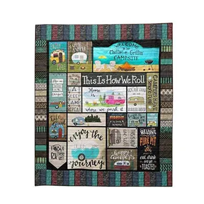 Outdoor camping blanket made from soft 100% polyester in a picnic setting with green grass background